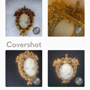 VTG FLORENZA GOLD GILDED LOOK PENDANT BROOCH AMULET CAMEO SEMI PRECIOUS STONE